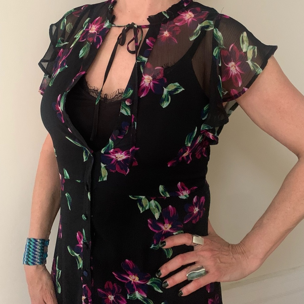 Black Floral Midi Dress with Slip (black, size S)